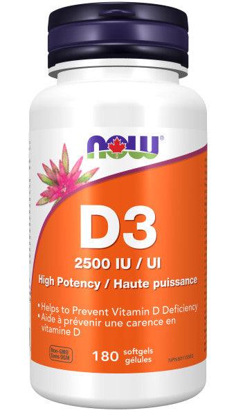 NOW Vitamin D-3 2,500 IU 180 Softgels - 