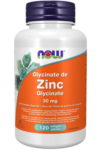 NOW Zinc Glycinate 30mg 120 Softgels - 