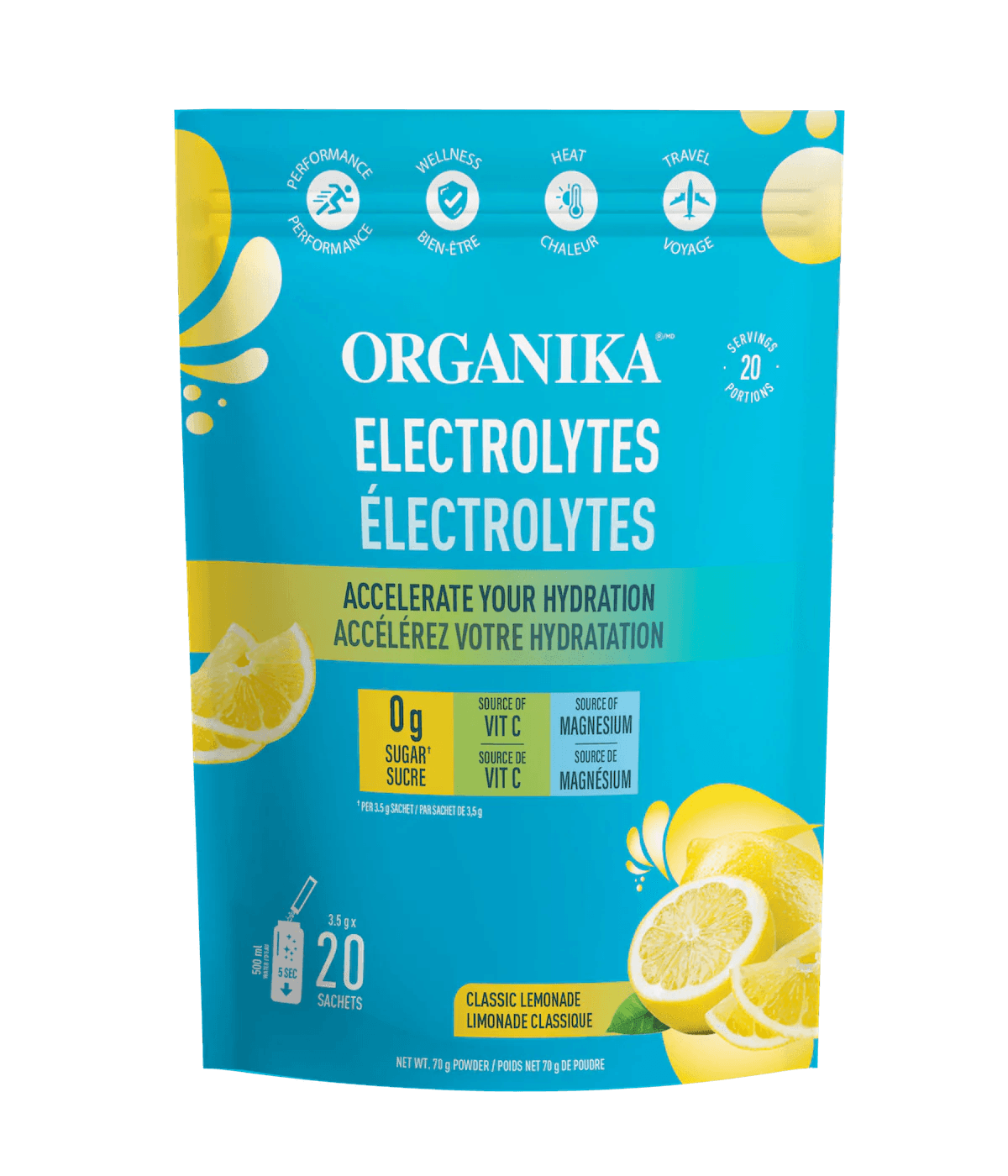 Organika Electrolytes Classic Lemonade 3.5g x20 Sachets - Wellness Supplement