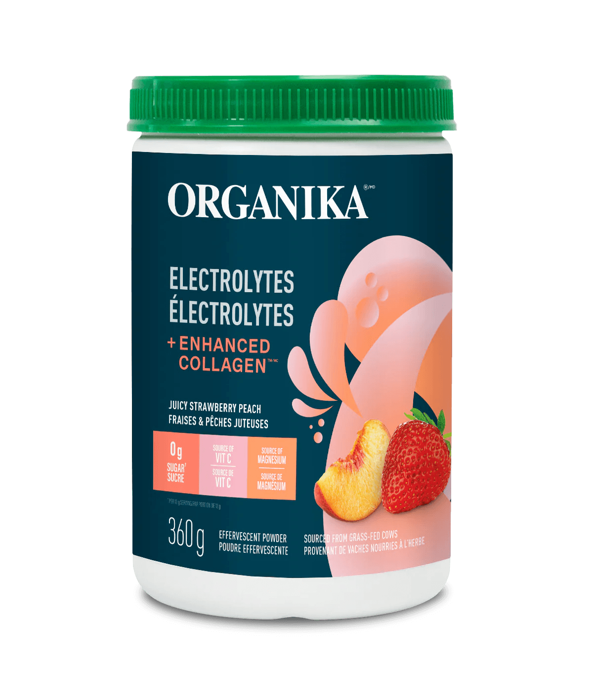 Organika Electrolytes + Enhanced Collagen Juicy Strawberry Peach 360g - Wellness Supplement