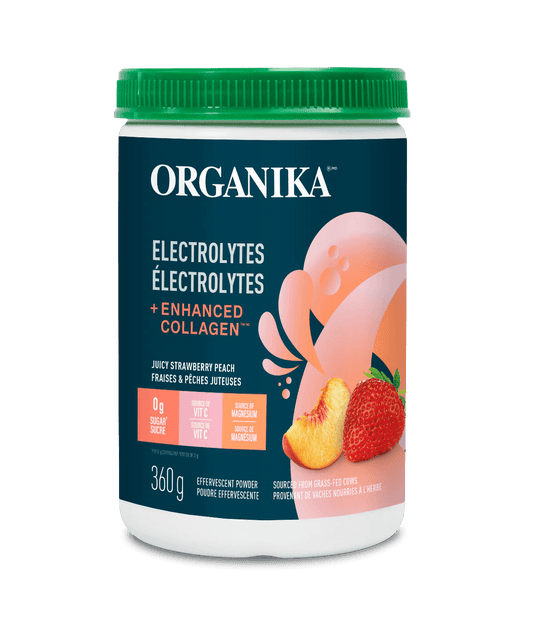 Organika Electrolytes + Enhanced Collagen Juicy Strawberry Peach 360g - Wellness Supplement