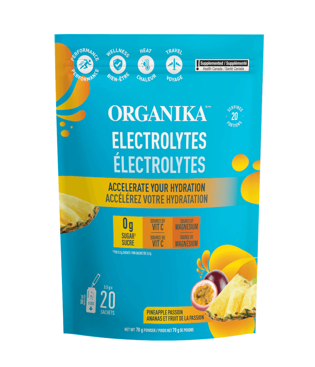 Organika Electrolytes Pineapple Passion 3.5g x20 Sachets - Wellness Supplement