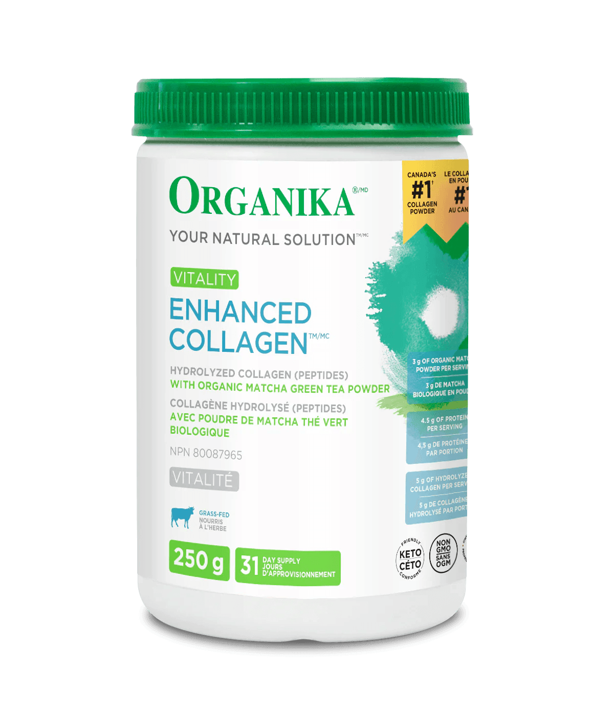 Organika Enhanced Collagen Vitality Matcha 250g - Wellness Supplement