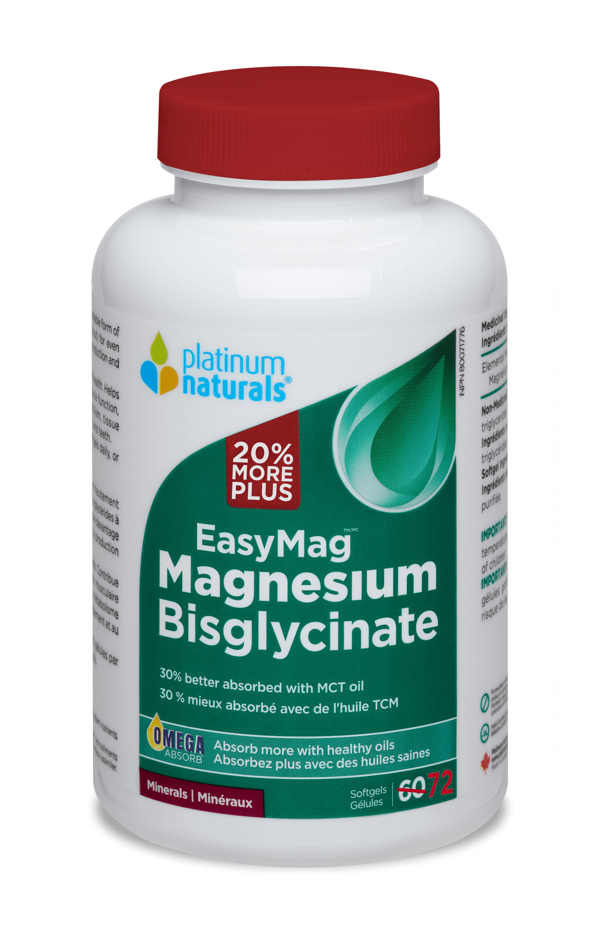 Platinum Naturals Easymag™ Magnesium Bisglycinate Bonus 72 Softgels - 