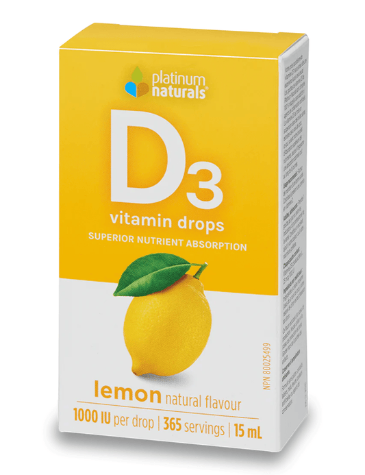 Platinum Naturals Vitamin D3 Drops 1000IU Lemon 15mL - 
