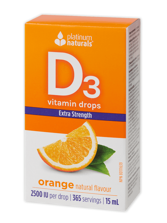 Platinum Naturals Vitamin D3 Drops 2500IU Extra Strength Orange 15mL - 
