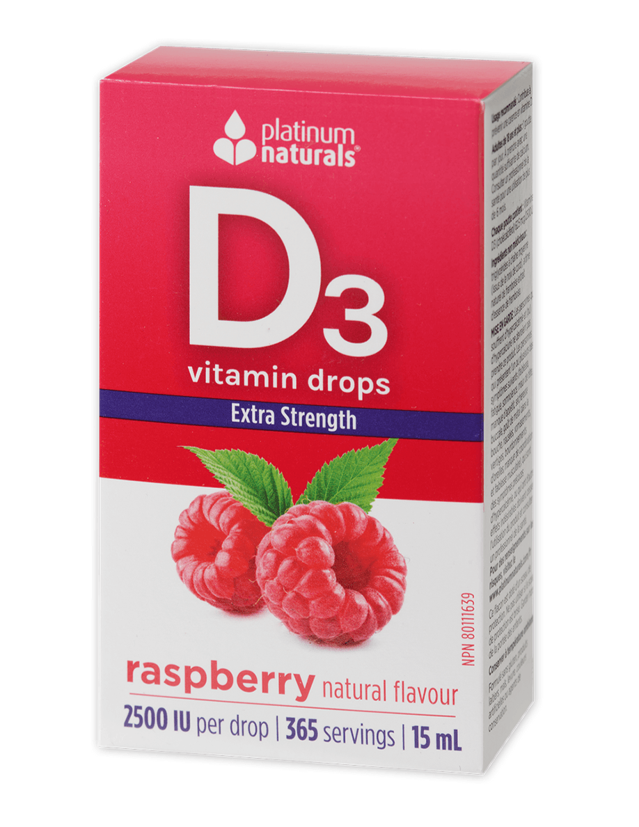 Platinum Naturals Vitamin D3 Drops 2500IU Extra Strength Raspberry 15mL - 