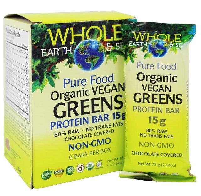 Whole Earth & Sea Organic Vegan Greens Protein Bar 6 Pack 450g - Wellness Supplement