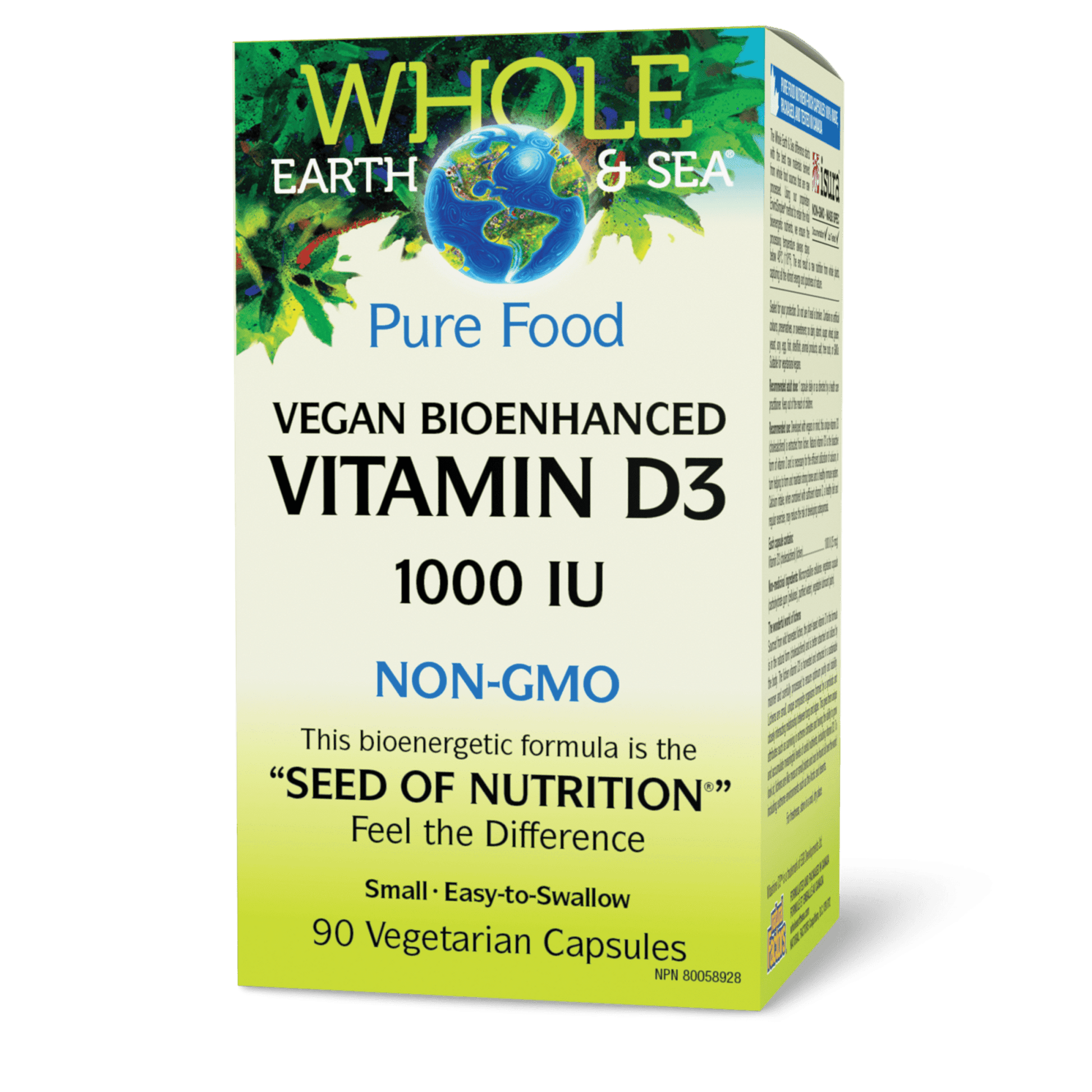 Whole Earth & Sea Vegan Bioenhanced Vitamin D3 1000 IU 90 Veg Capsules 